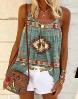 bohemian tank top tribal print ruffle hem flowy cami top fashion tanks for female loose vest daily vacation clothes travel beach