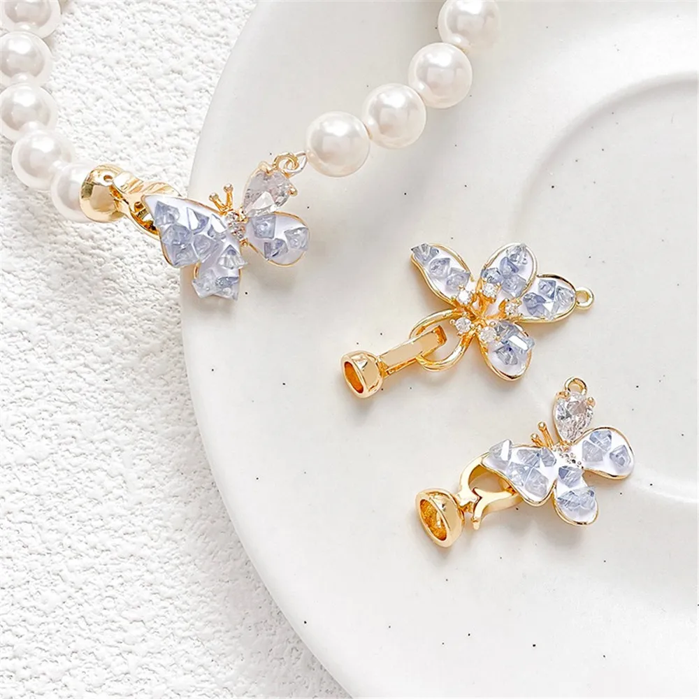 14k медная позолоченная синяя Хрустальная гардения бабочка жемчужная Пряжка