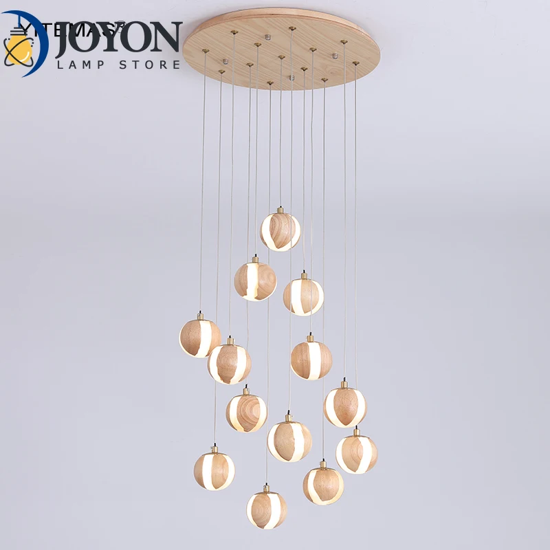 

LED Hanging Lighting Wood Ball Ceiling Chandeliers for Kitchen Dining Room Modern Suspension Chandelier for Bedroom Living Room