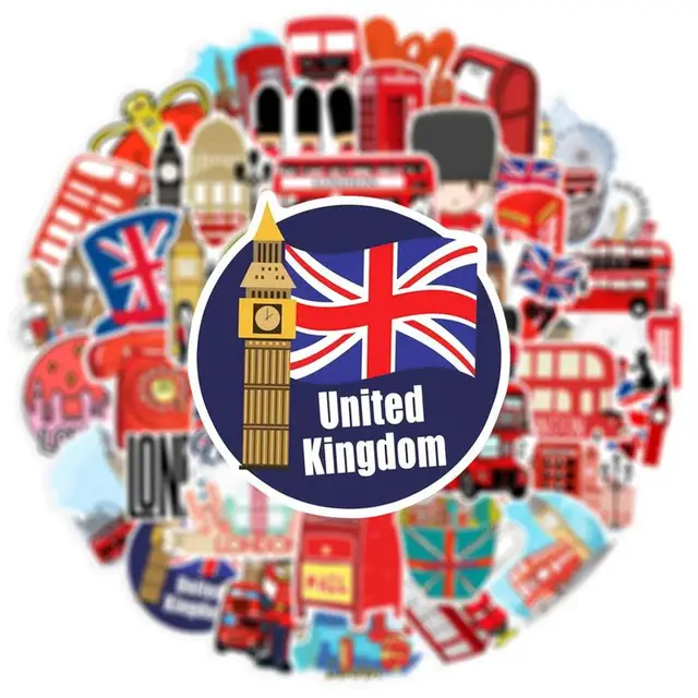50pcs London Red Buses Stickers British Flag Stickers Water Cup Luggage Window Skateboards Pocketbook Decoration Stickers 2