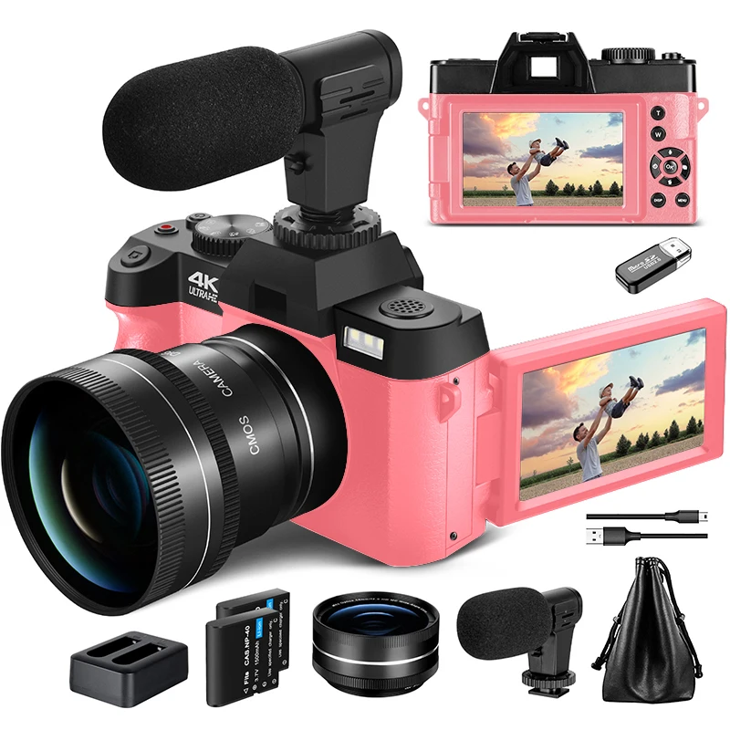 

G-Anica Macro Lens 4K Pink Digital Camera Flip Screen Selfie Camera 48MP YouTube Vlog WIFI Network Camera 16X Digital Zoom