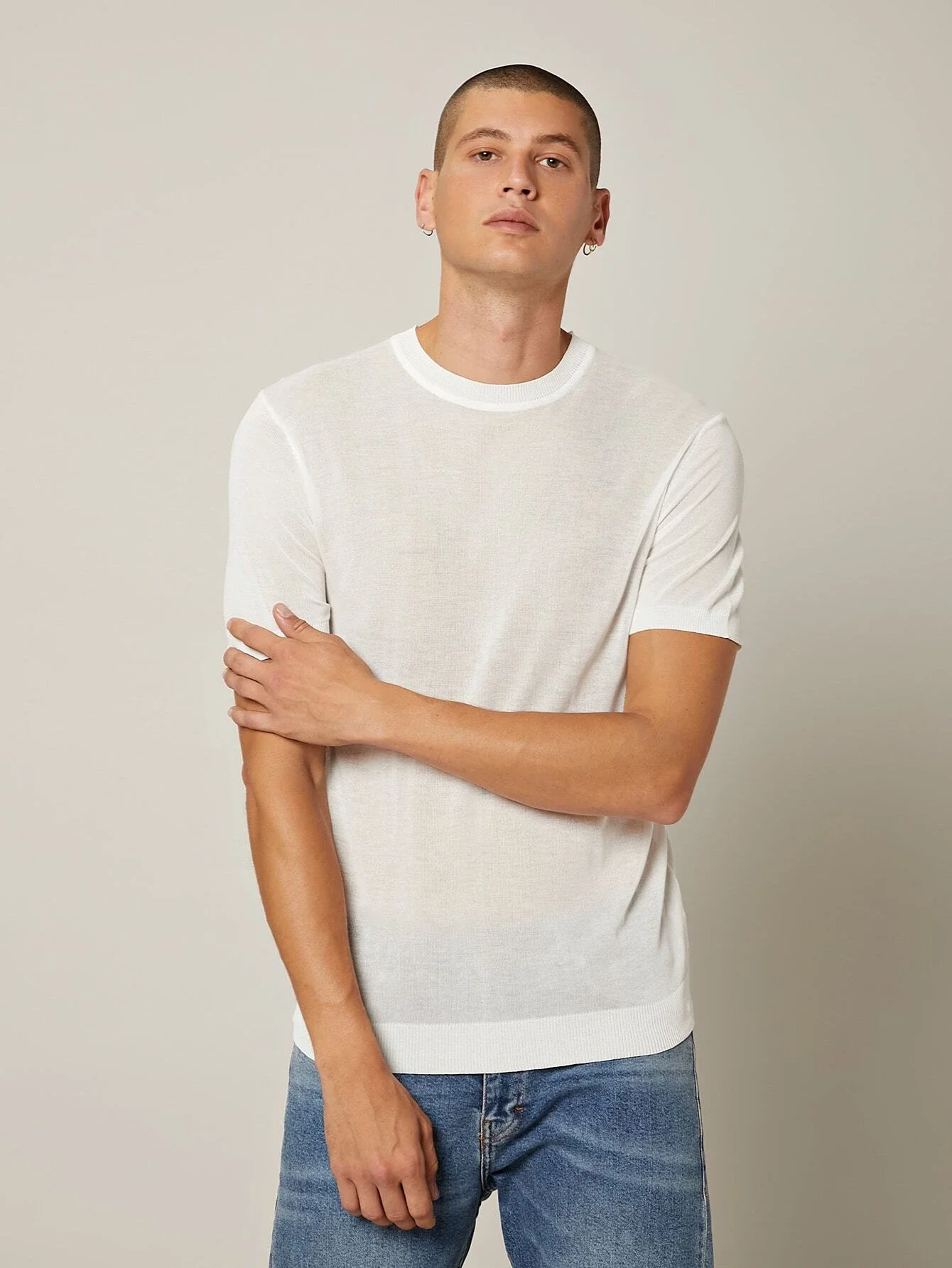 

New in BASICS Men Short Sleeve Crew Neck Knit Top trapstar y2k hoodies jacket sweater jeans cheap items with free shipping