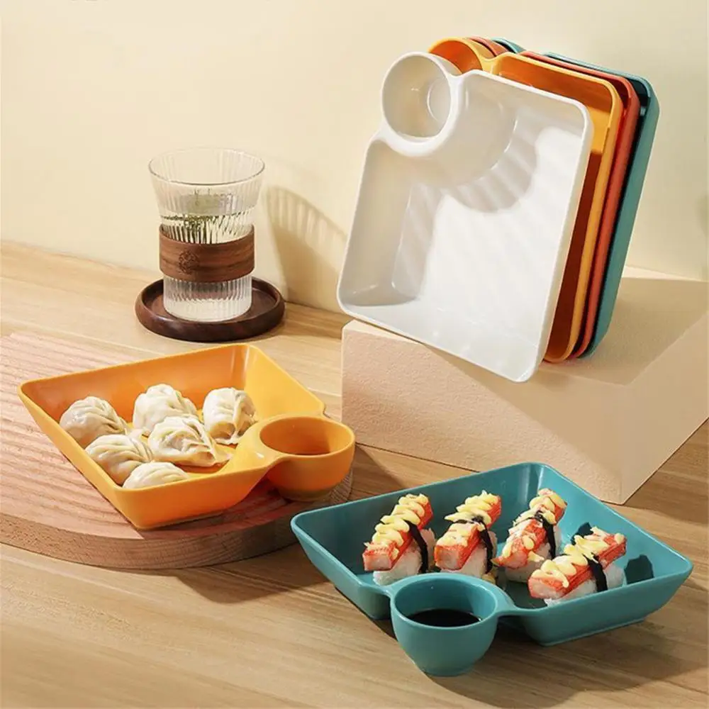 

Dumpling Plate with Sauce Space Sushi Dish Separated Divided Tray Tableware Snack Dessert Platter Sauce Separation Dinner Tools