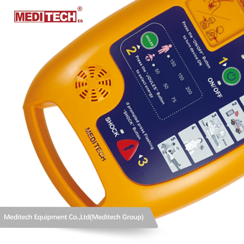 Фото Сертифицированный CE дефибриллятор Meditech AED Defi 5S Plus с поддержкой нескольких языков, 2 сменными и интегрированными электродами для взрослых и детей. №1