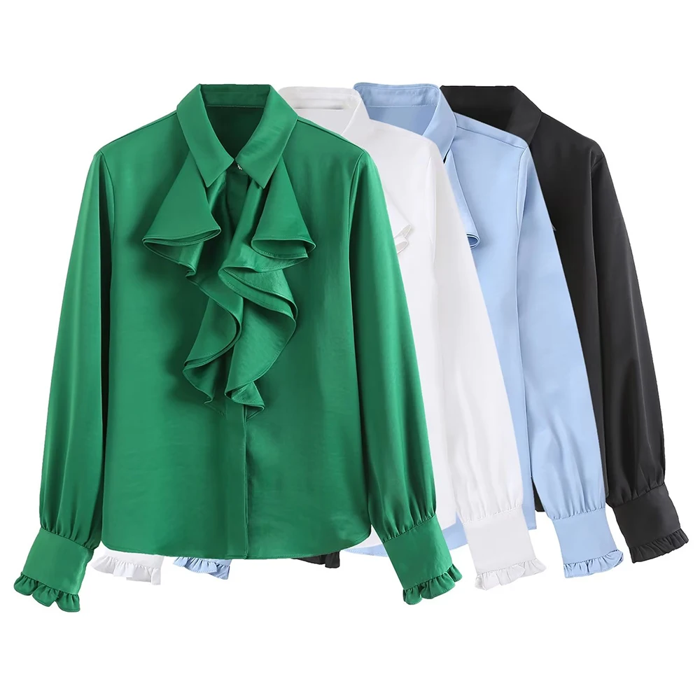 

PB&ZA Women Blouses 2023 Spring Fashion Shirt Office Lady Chic Tops Basics Long Sleeve Tierred Single Breasted Female Shirts