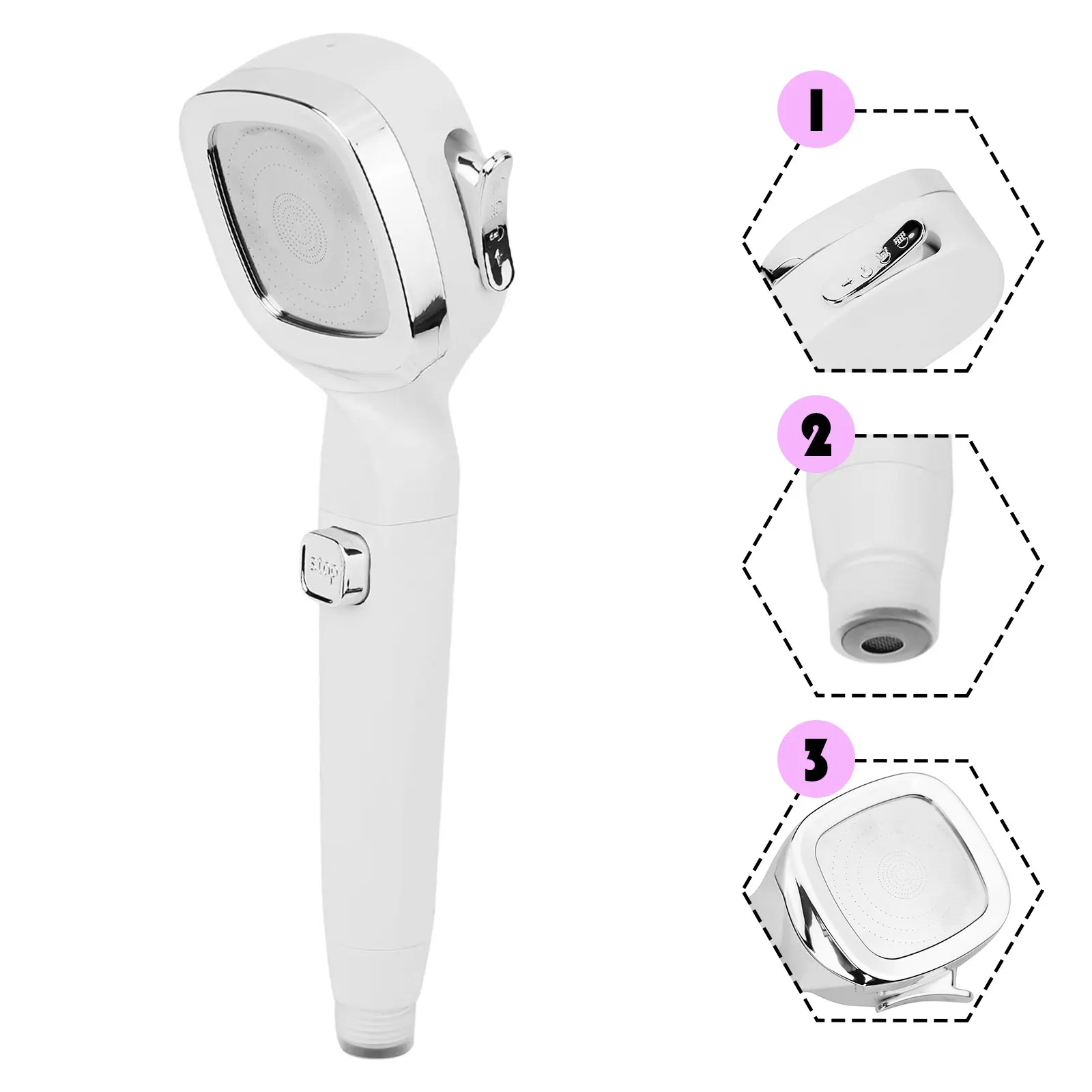 Electroplating ABS Shower Head Showerhead Built-in Filter High Pressure Sprayer Nozzle Water Saving
