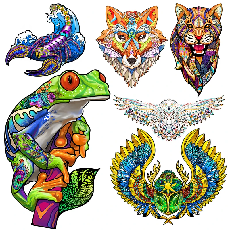 Colorful Wooden Puzzle Kids Adults Wooden Animal Jigsaw Puzzle Owl Fox Frog Leopard Jigsaw Puzzle Game Children Educational Toys