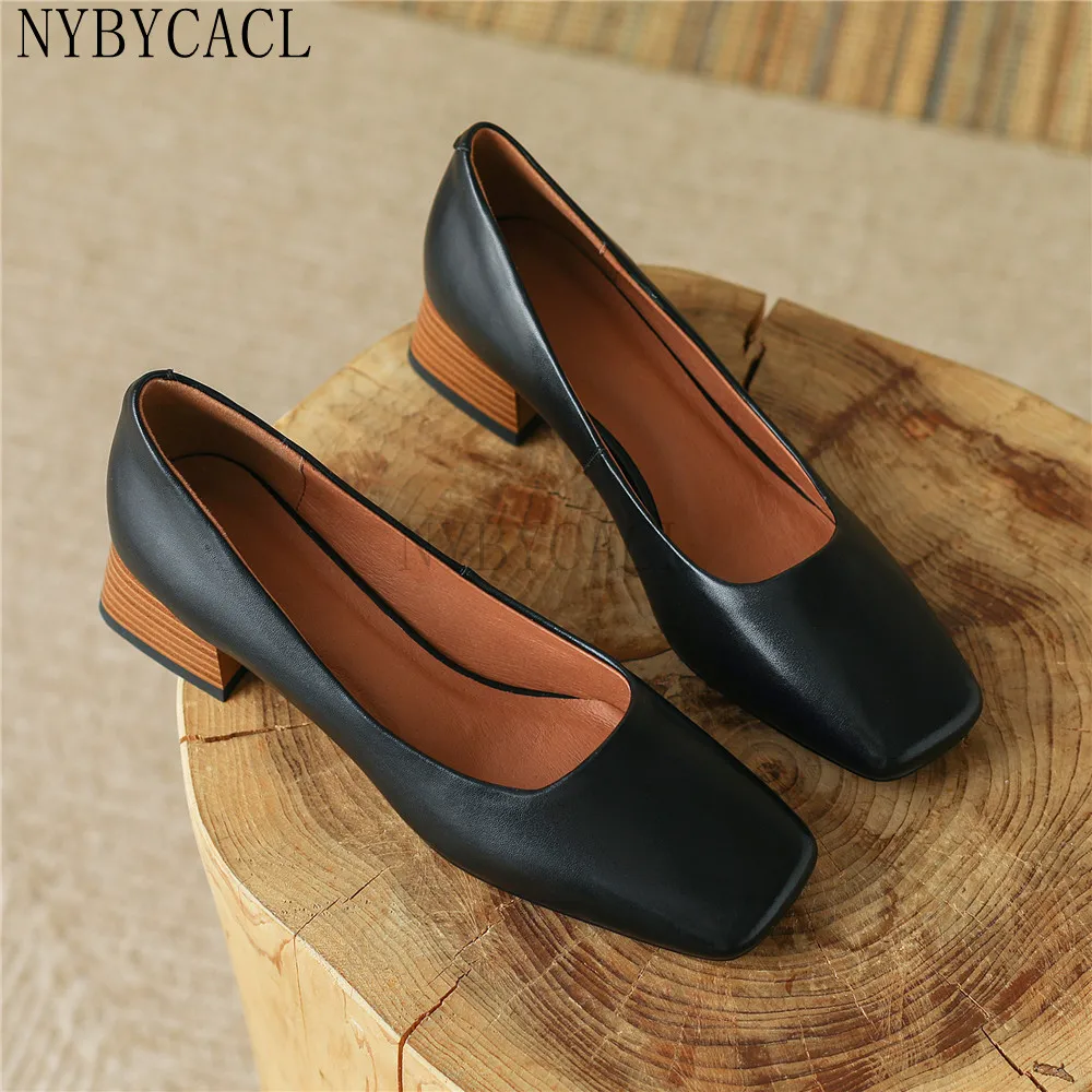 

Classic Style Bridal Wedding Women Pumps Designer Brand Chunky Heels Square Toe Lady Party Dress Shoes Big Size 34-40 New 2022