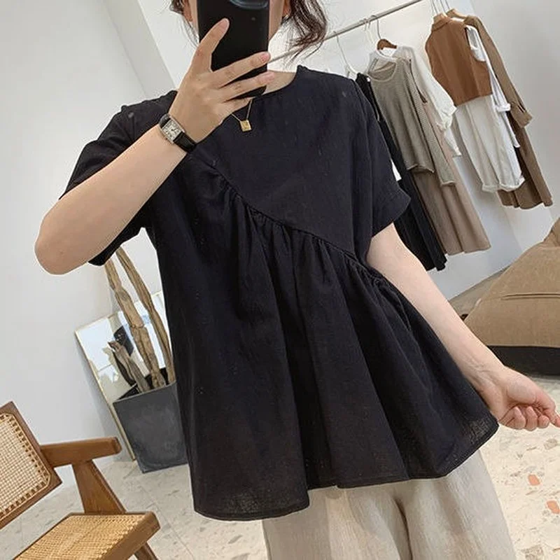 Рубашка из хлопка и льна женская летняя новая рубашка с рукавом до локтя топ рами