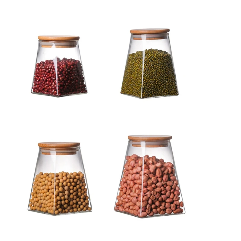 

4 Pcs Clear Glass Sealed Jan,Storage Tank,Food Grains Storage Jar,Tea Coffee Containers Kitchen Storage Jar With Lid
