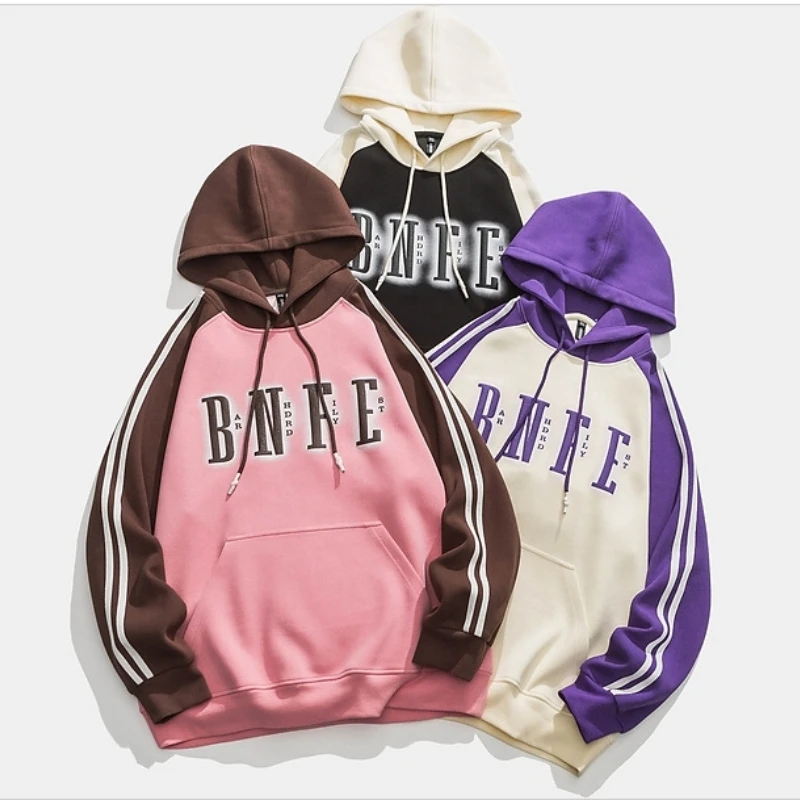 

M-5XL Fashion Couple Clothing Streetwear Personality Letter Foaming Printing Hooded Sweatshirts Men's Loose Hoodies Cotton Tops
