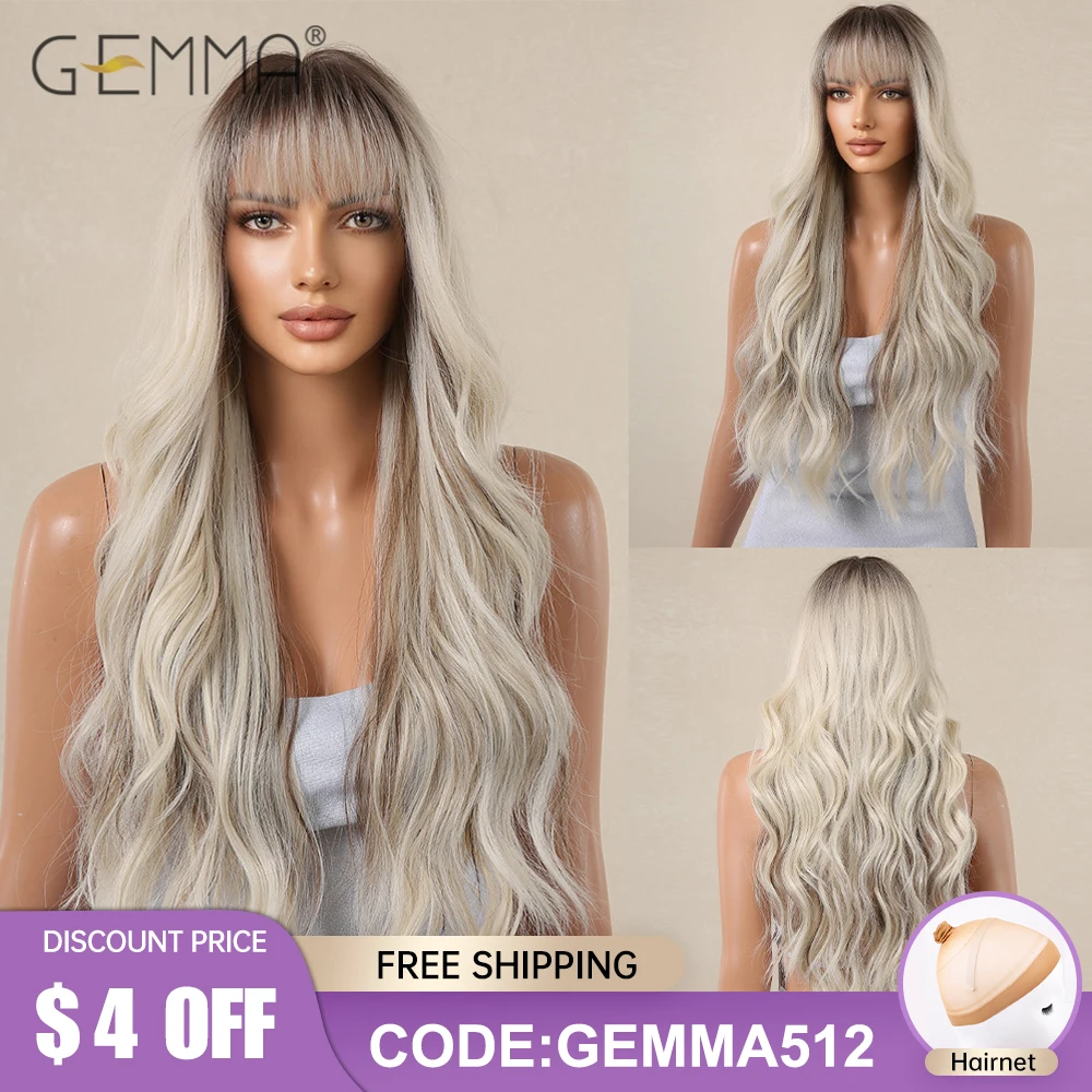 

Long Wavy Mixed Brown Blonde Synthetic Wigs with Bangs for Women Dark Roots Cosplay Daily Natural Hair Heat Resistant Fibre Wig