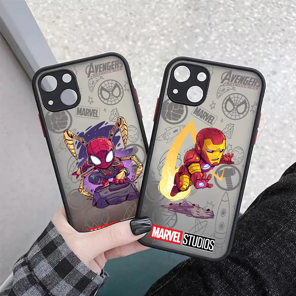 

Marvel Hero Spider Man Iron Man Cartoon Phone Case For Apple iPhone14 13 12 11 Pro Max Mini XR X XS 8 7 SE Plus Max Matte Cover