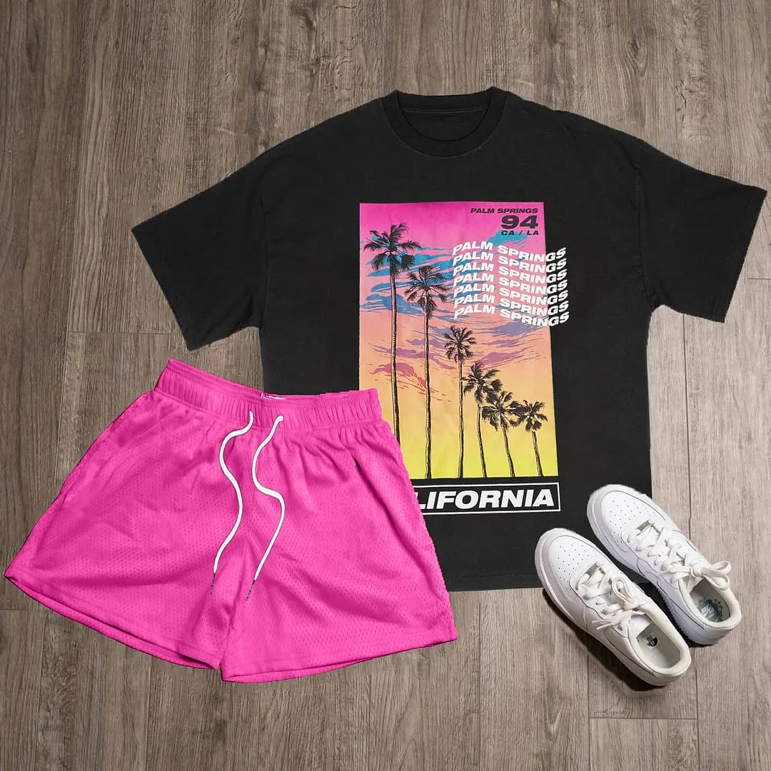 2023 Summer New Print Pattern Street Men's Clothing Daily Outdoor Casual T-shirt Shorts Two Piece Beach Unisex Couple Set Roupas