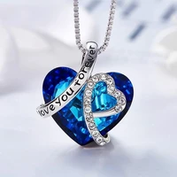 new everlasting heart pendant necklace for women exquisite jewelry blue crystal forever love charm necklace valentines day gift