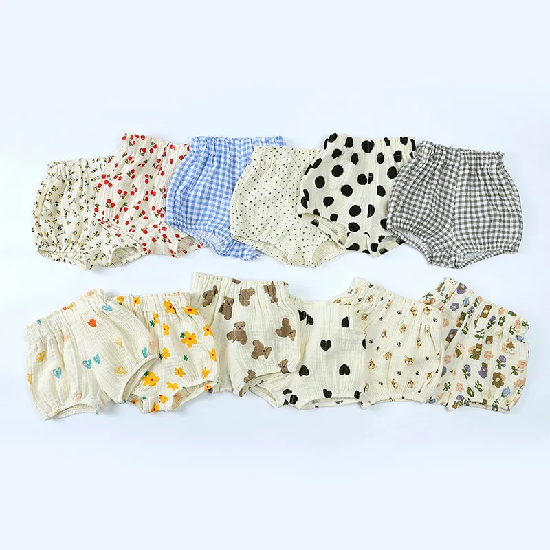 Newborn Baby Bloomers PP Pants Cotton Linen Triangle Printed Girls Shorts Summer Trouser Toddler Baby Short Pants 1-5 Years