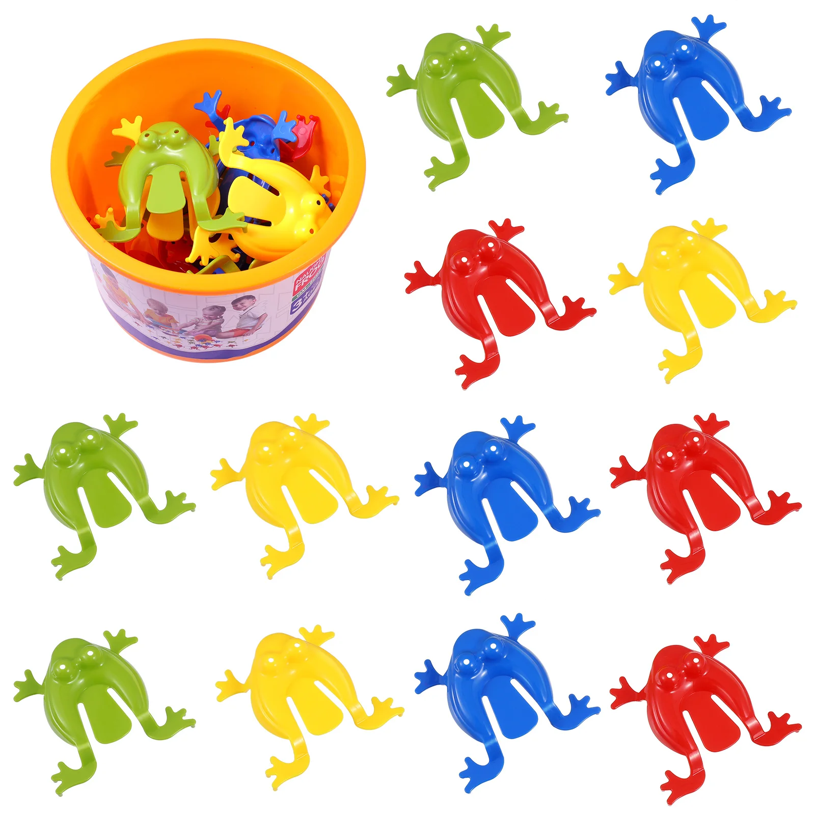 

12pcs Jumping Finger Pressing Bouncing Toys Kids Novelty Frogs with A Bucket for Kids Party Favors, Mixed Color