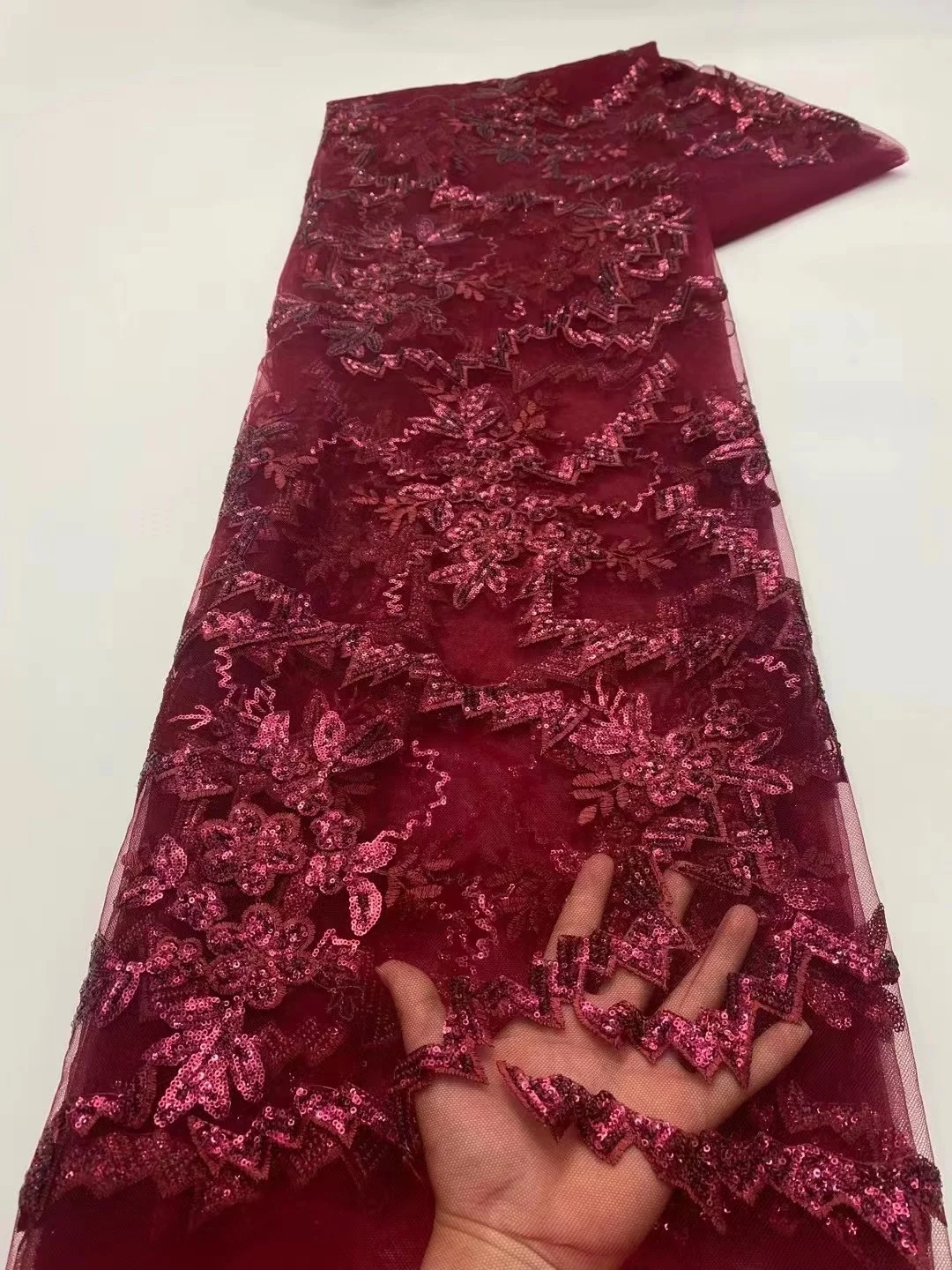 

Нигерийская сетчатая кружевная ткань с блестками, африканская Тюлевая ткань, 5 ярдов, французские кружевные ткани, винное высококачественное кружево для свадебного платья