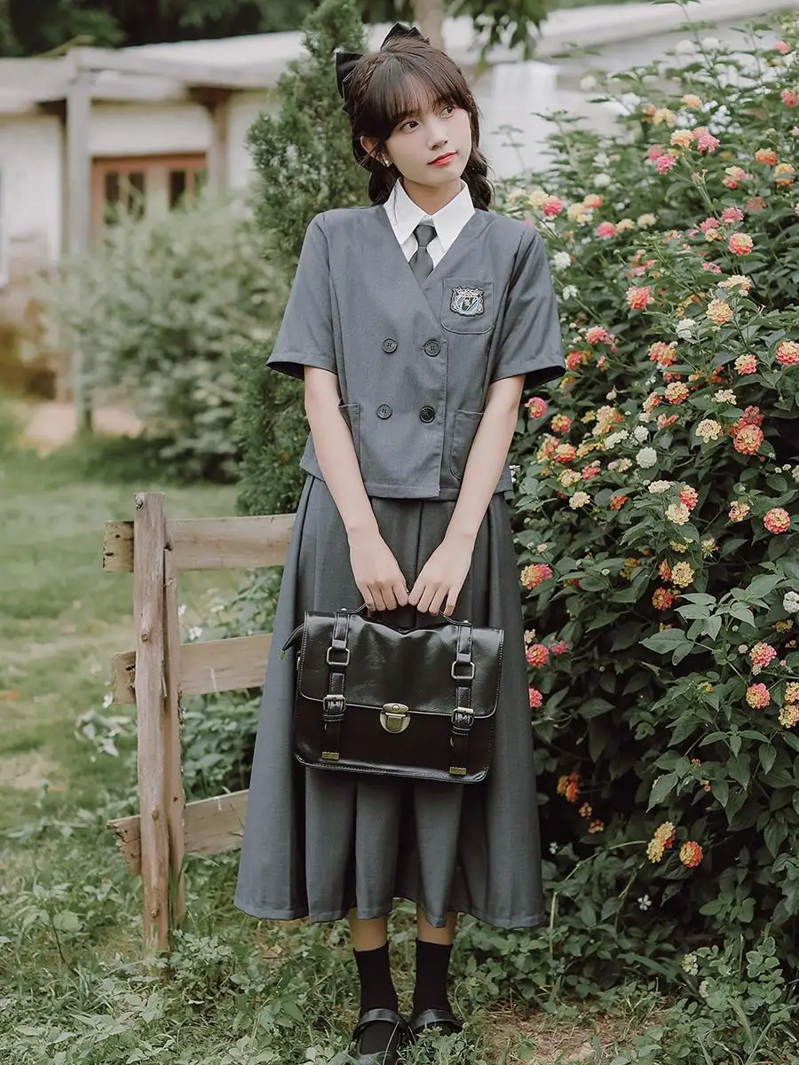 

3 piece sets shirt coat Summer institute wind jk suits female Japanese sweet cool high school students class long pleated skirt