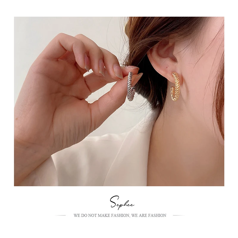 

2022 Korean Fashion C Circle Earrings Women Exaggerated Retro High Sense S925 Silver Needle Ear ring CC Earrings Wholesale