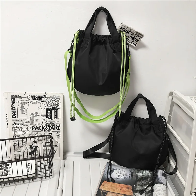 Drawstring Messenger Bag Niche Design Bag Couple Fashion Brand Nylon Harajuku Student Hit Color Shoulder Bag Female