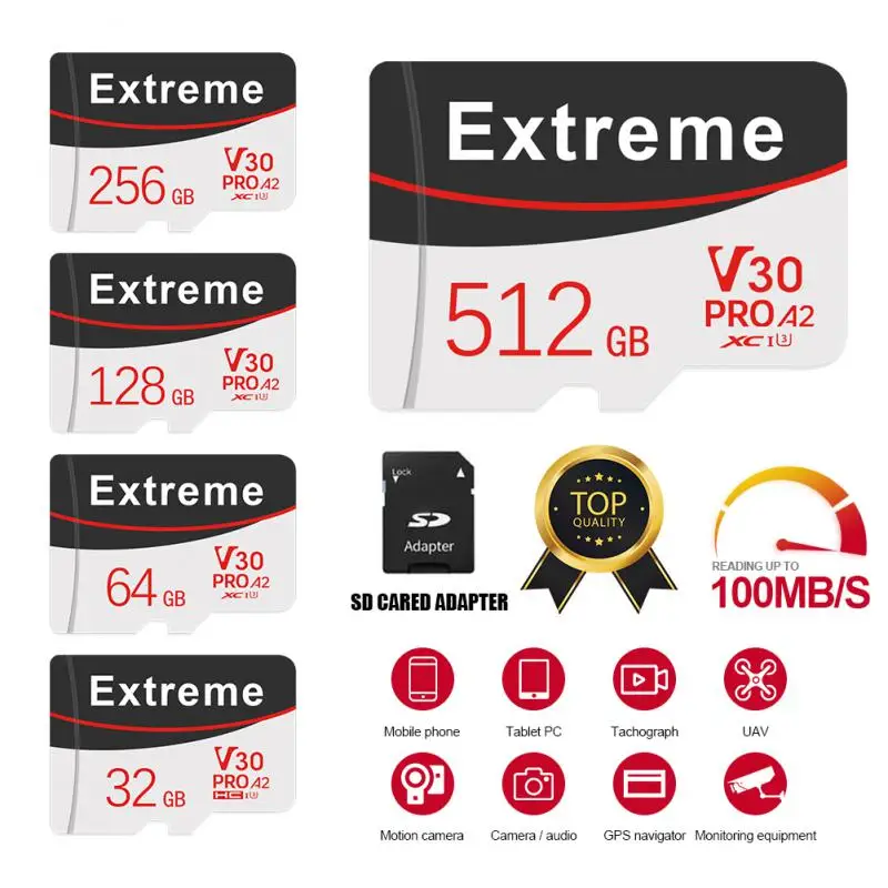 

Extreme Pro micro tf sd 64GB 128GB 512GB Memory Card 256GB class 10 cartao de memoria U3 A2 V30 flash card for gopro Smartphone