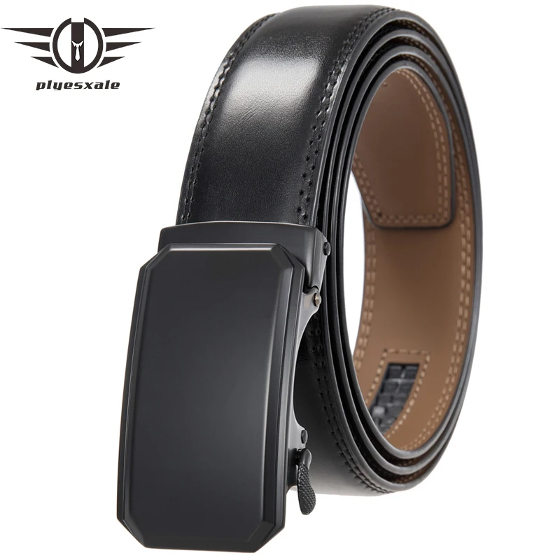 Plyesxale 3.5cm Width Mens Belt Automatic Buckle Fashion Designer Genuine Leather Belts For Men Casual Suit Pants Strap B1054