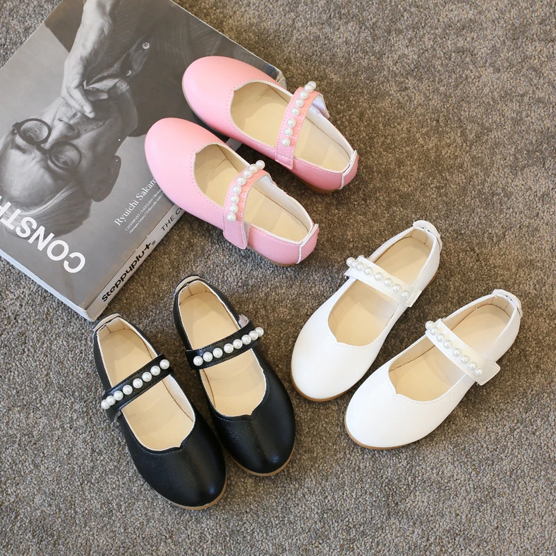 

Autumn Toddler Girls Beaded Pearls Casual Leather Shoes Princess Shoes Littler Girls White Wedding Flowers Girl Shoes 3-12Y Flat