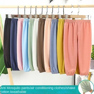 Imported Children Summer Pants Solid Color Breathable Trousers anti Mosquito Pants for Boys and Girls Simple 