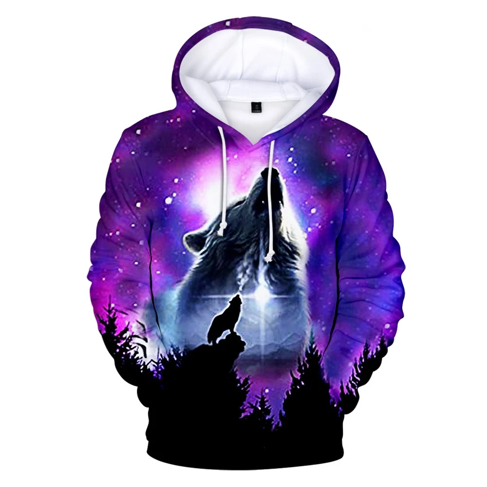 Толстовка с капюшоном для мужчин и женщин свитшот 3D-принтом Красной Луны волка