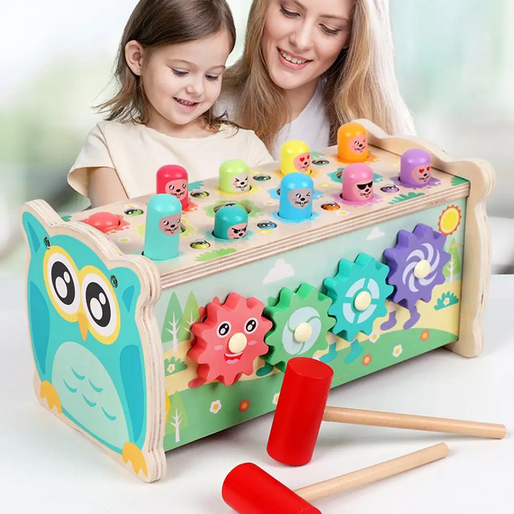 

Wooden Multi-functional Owl Whack-a-mole Toys Knocking Xylophone Fishing Educational Toys For Gift
