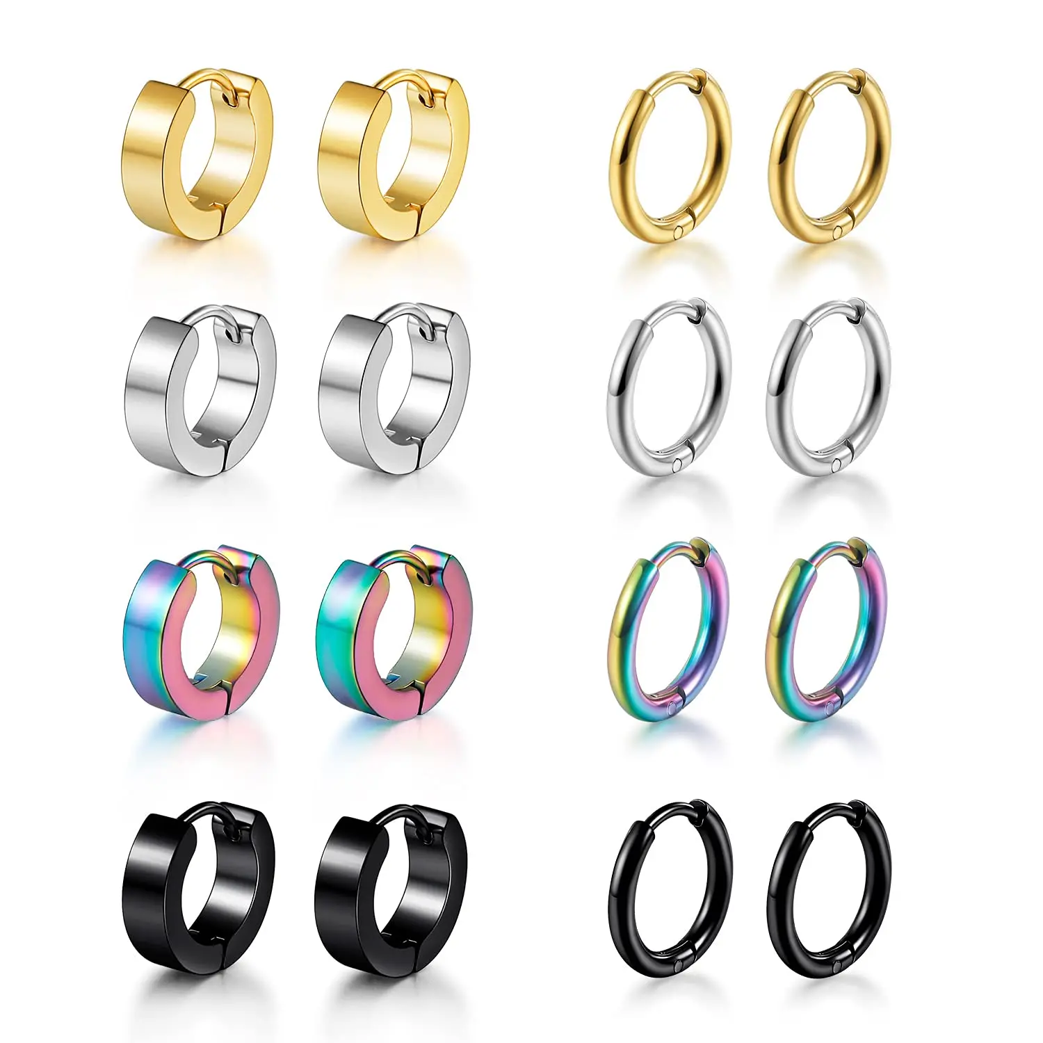 

1-8 Pairs 316L Surgical Stainless Steel Huggie Earrings Hoop Earrings for Women Small Chunky Hoop Earrings Set for Women Men