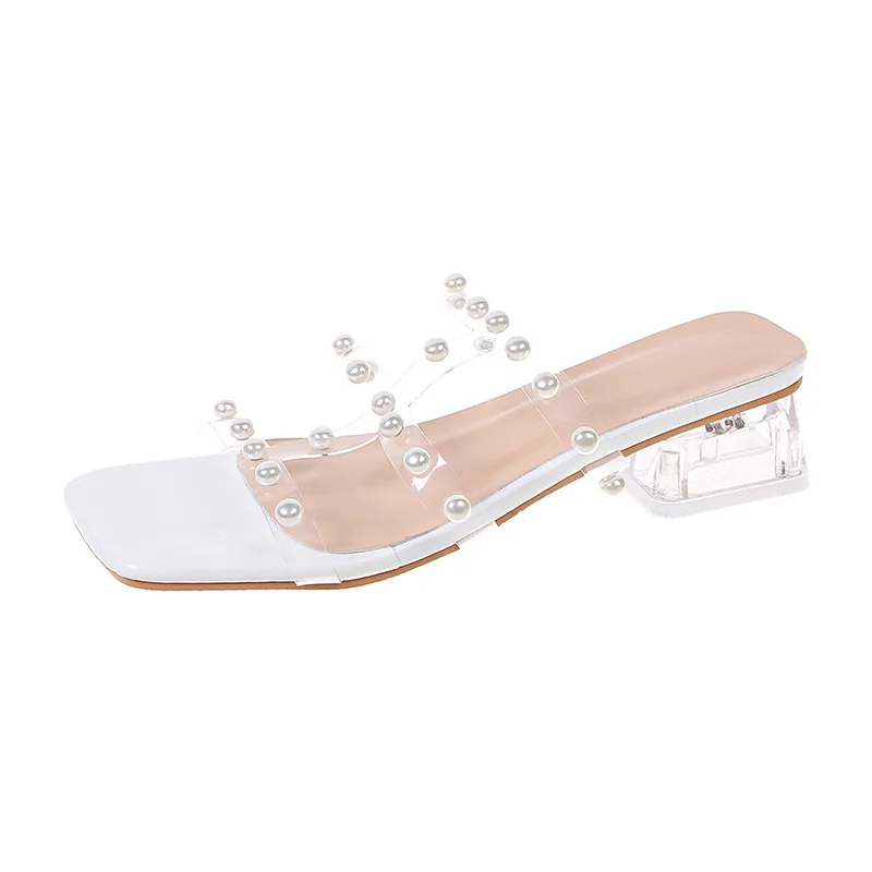

Women's shoes 2022 summer crystal heel new fish mouth transparent heel pearl decorative sandals for women