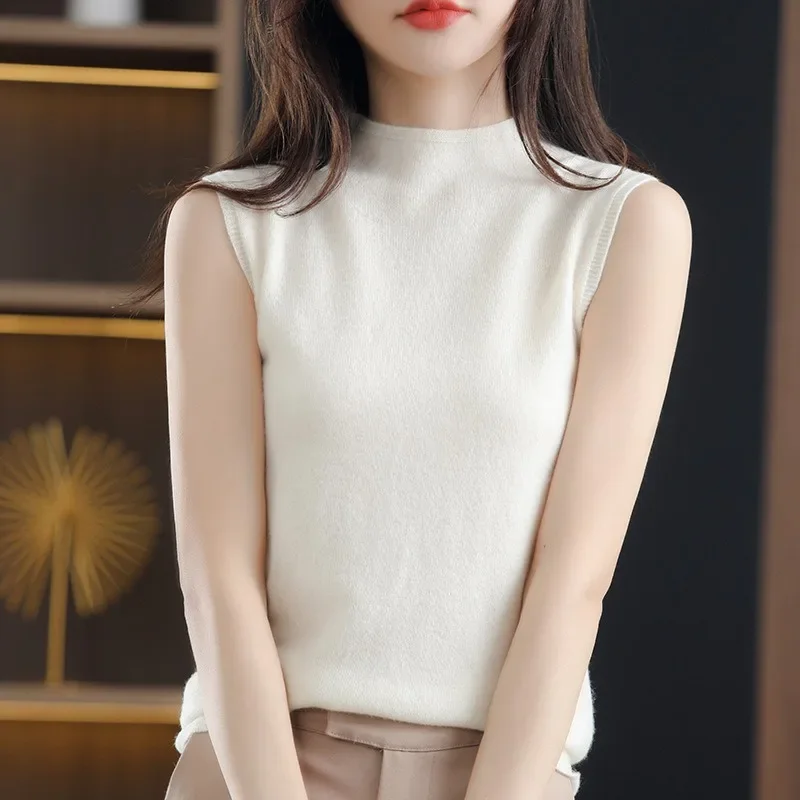 

Half High Collar Sleeveless Tank Top Women's Slim Underlay Knitwear Autumn/Winter New Strap Pullover Sweater Underlay