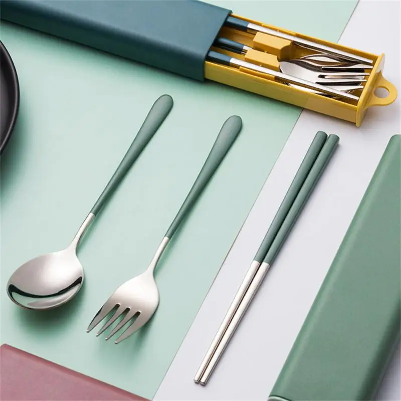 

Tableware Set Portable Cutlery Set Dinnerware Set High Quality Stainless Steel Fork Spoon Chopsticks Travel Flatware with Box