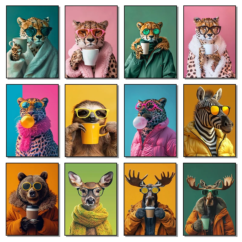 Современные зимние животные питьевое молоко чай кофе постер лось хайленд корова