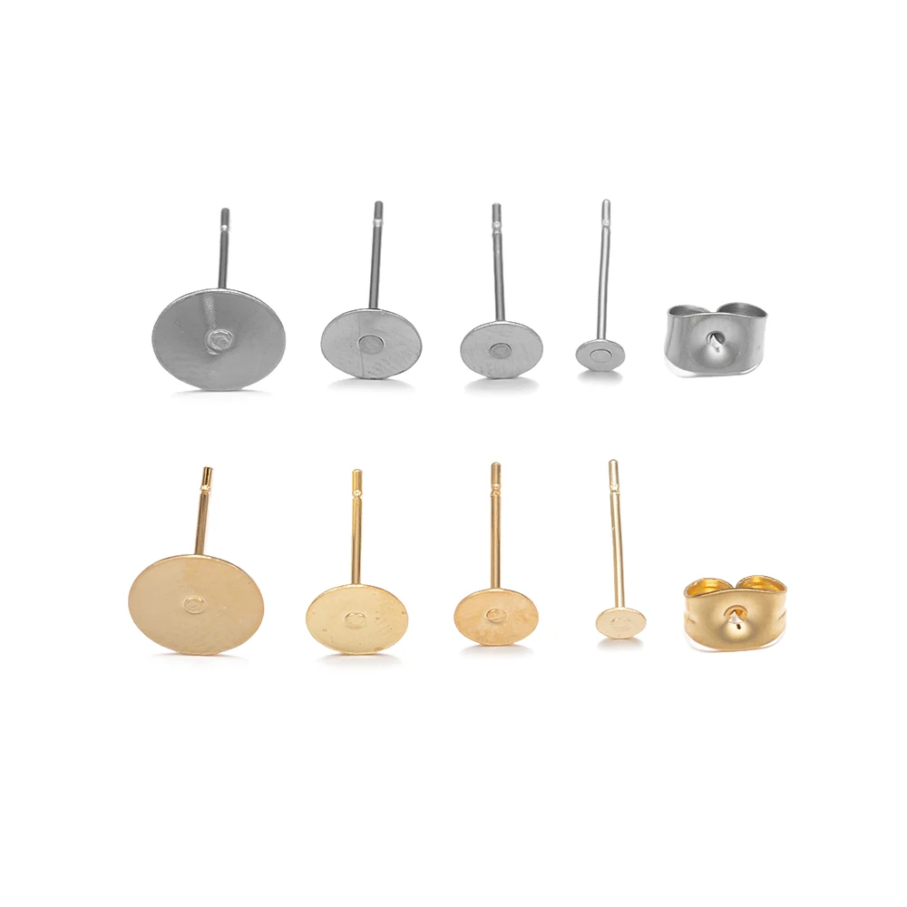 

3-12mm Stainless Steel Round Studs Blank Base Earrings With Ear Plug Backs For DIY Jewelry Making Accessories Charms Supplies