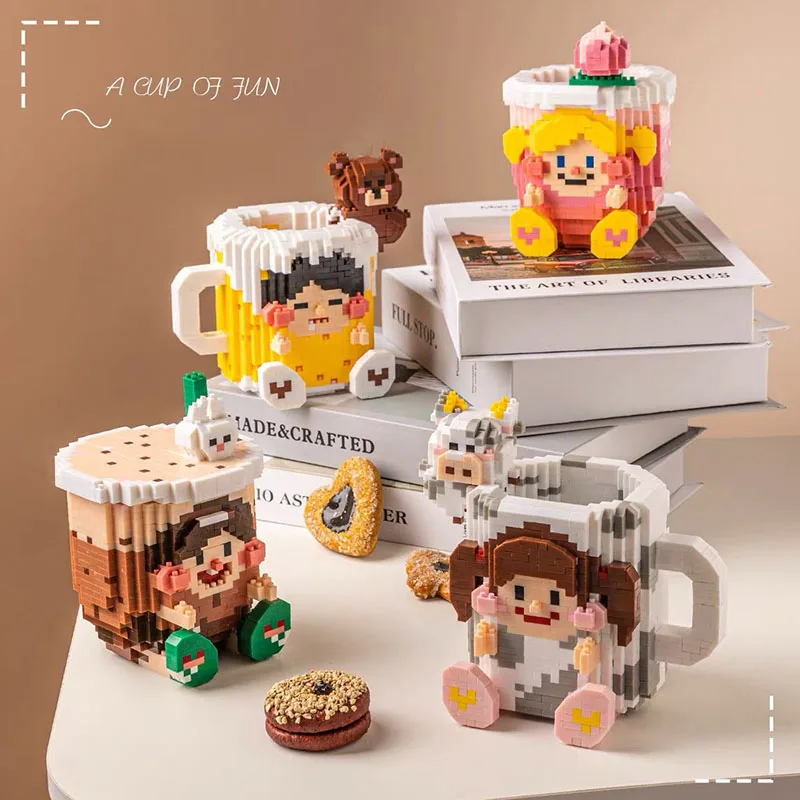 

Mini Building Blocks 3D Cartoon Milk Tea Cup Pen Holder DIY Cup Pen Holder Puzzle Assembled Building Blocks Children's Toy Gift