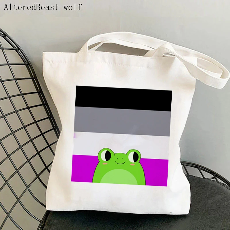

Женская сумка для покупок pride Lgtb асексуальный флаг лягушка кавайная сумка Harajuku шоппинг Холщовая Сумка для покупок женская сумка