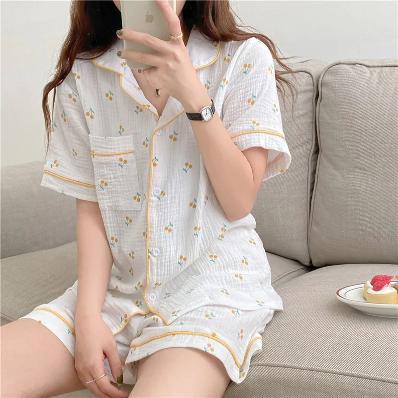 Red Cherry Print Summer Pajamas Set 