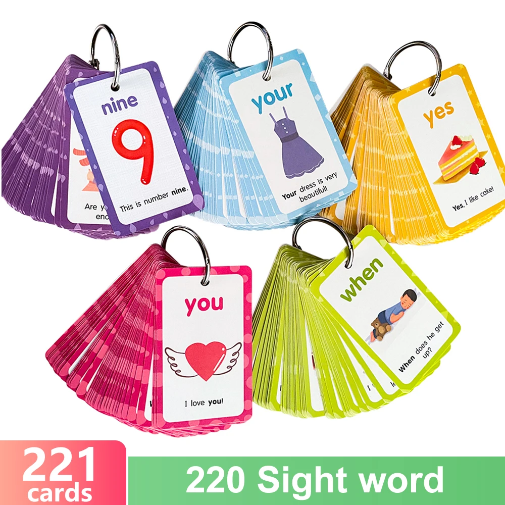 

220 PCS English Sight Words learning Card for Preschool Kindergarten Phonics Learning for kids children early educational cards