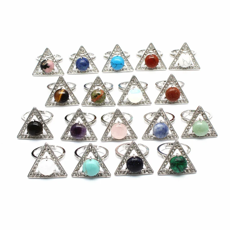 

10pcs/lot Triangle Rhinestone Shape Natural Stone Bead Delicate Ring Personality Finger Party Wedding Rings for Women