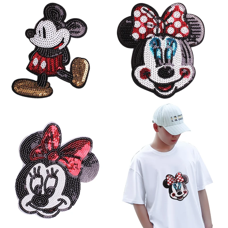 

Large Sequin Mickey Mouse Embroidery Patch Clothes Embroidered Disney Mickey and Minnie Badge Cloth Stickers DIY Adhesive Patch
