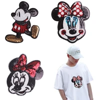 large sequin mickey mouse embroidery patch clothes embroidered disney mickey and minnie badge cloth stickers diy adhesive patch