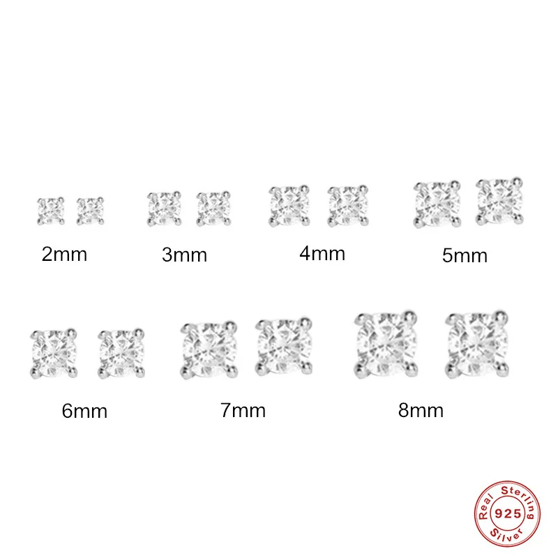 XSL JIAMEI 2/3/4/ 5/6/7/8mm 925 Sterling Silver Small Zircon Crystal Earrings Stud Women's Mini Pierced Earring Pendant