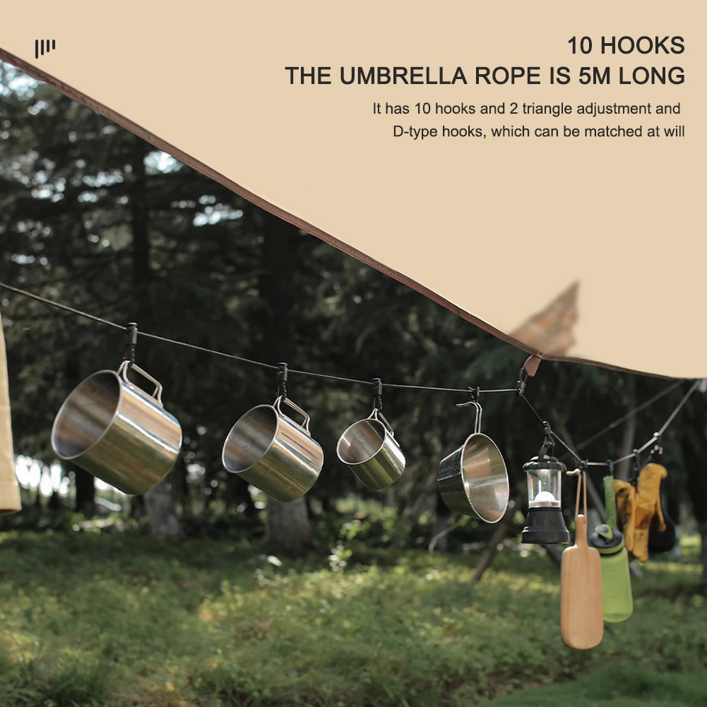 Веревка для одежды кемпинга 5 м с D-образными крючками