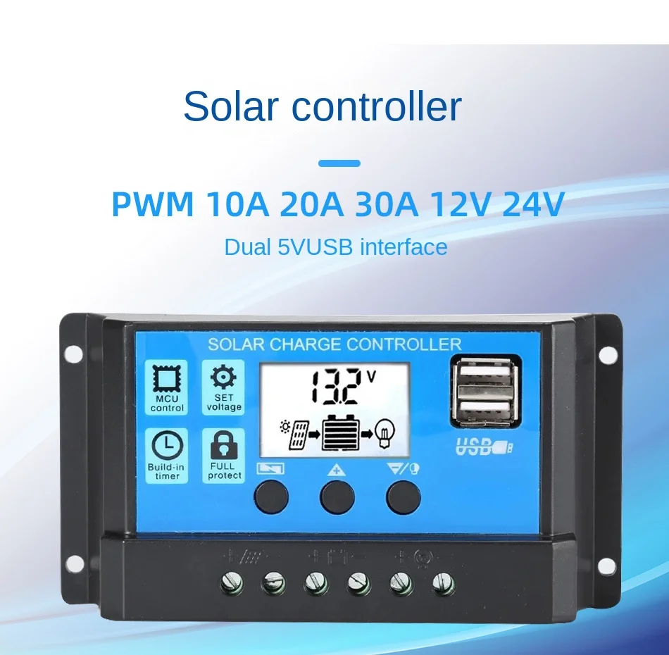 

Solar Controller 12V/24V 60A 50A 40A 30A 20A 10A Solar Regulator PWM Battery Charger LCD Display Dual USB 5V Output