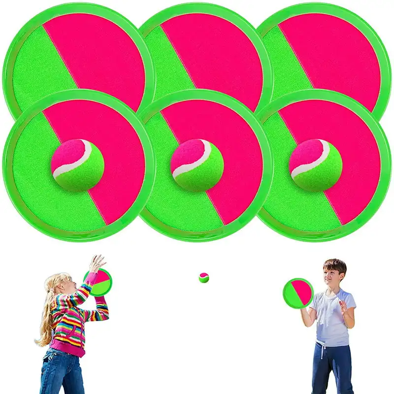

Outdoor Toys, Toss and Catch Ball Set, Outside Yard Games for Kids with 6 Paddles 3 Balls Paddle Set Playground Sets for Backya