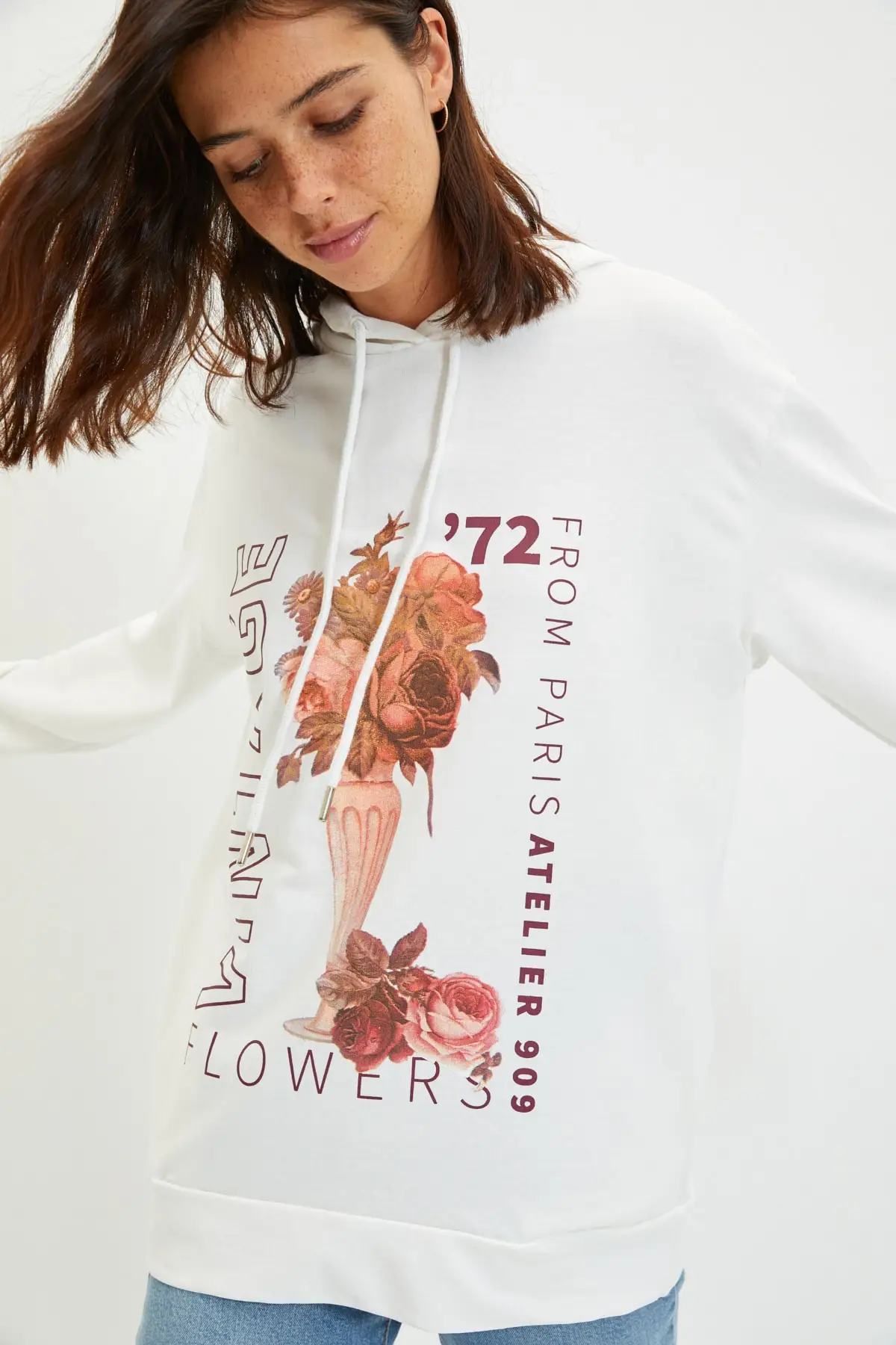 

Raw white Printed Boyfriend Kapuşonlu Örme Thin Sweatshirts Christmas gift
