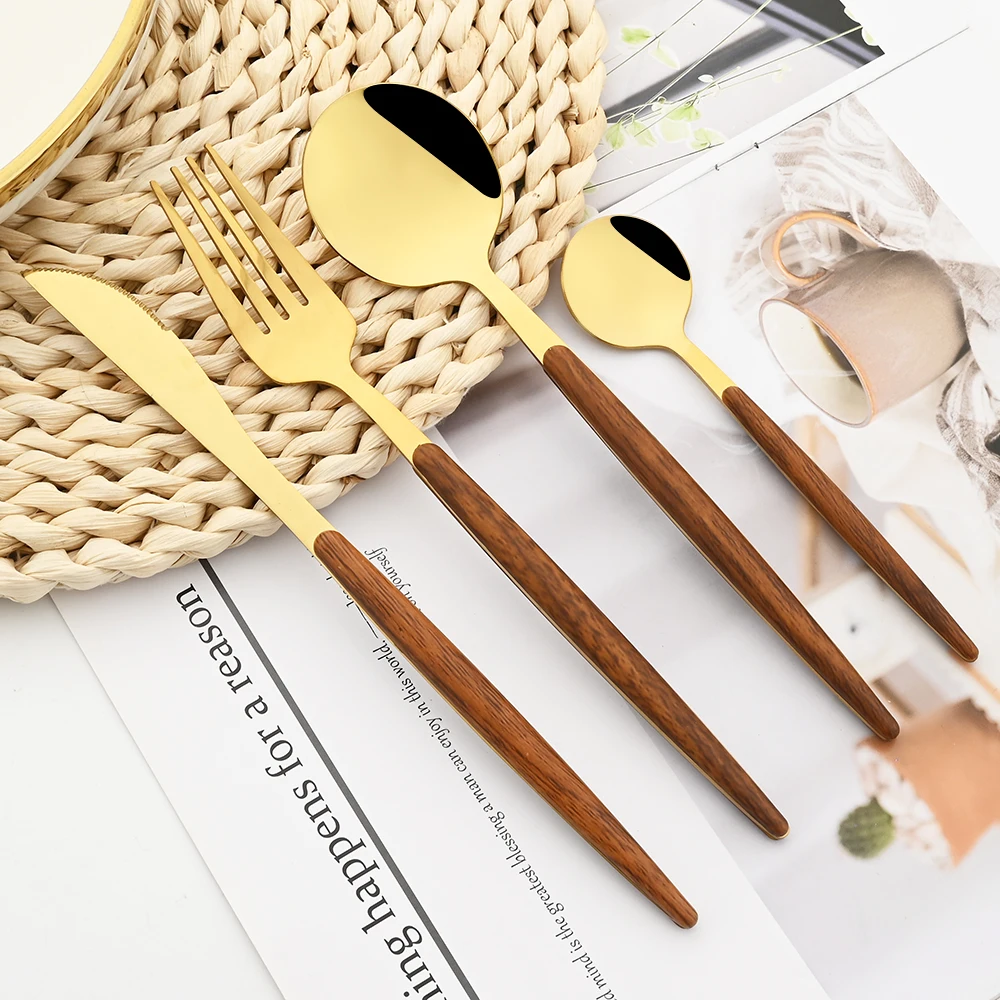 

Набор столовых приборов из нержавеющей стали под золото, 24 шт.